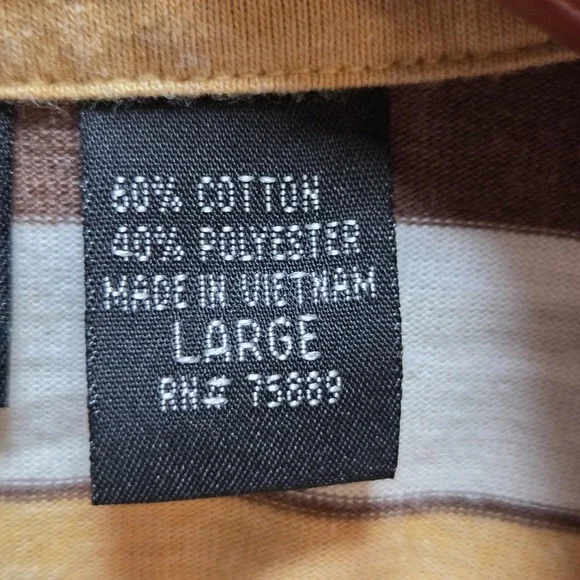 Odo Polo Shirt Mens Large Brown Striped Short Sleeve Collared Cotton Blend - Picture 5 of 7
